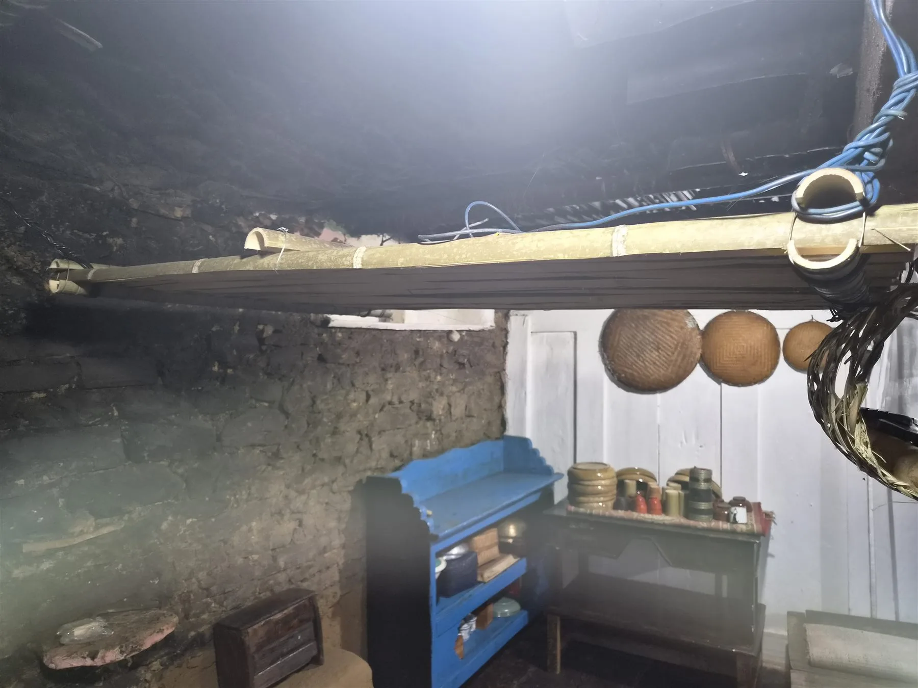 Bamboo rack and woven trays in the heritage kitchen